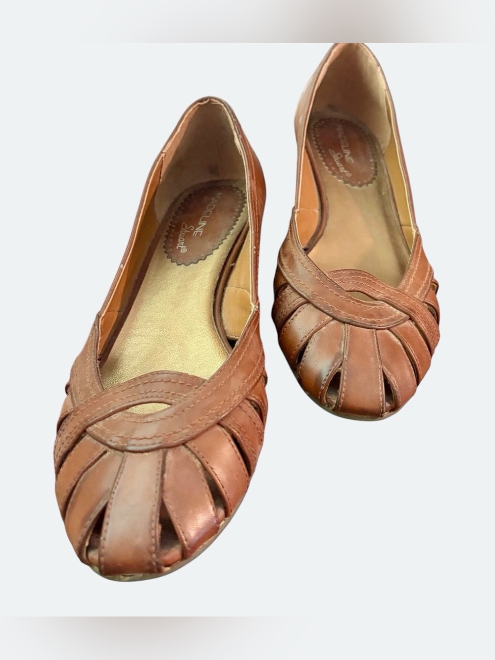 Madeline Stuart Tan Brown Leather Cutout Flats